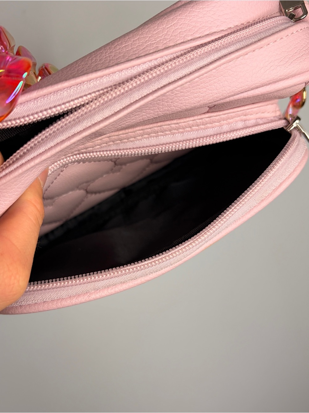 Luv Betsy Pink Quilted Heart Crossbody Bag with Chain Strap Purse - Picture 10 of 11